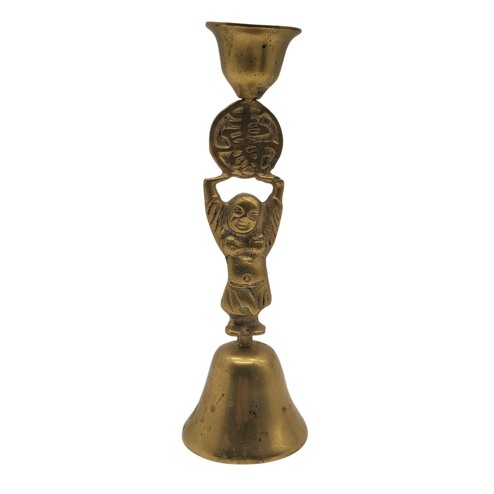 Brass Buddha Bell Taper Candle Holder Candlestick Vintage Zen Home Mantel Decor‎
